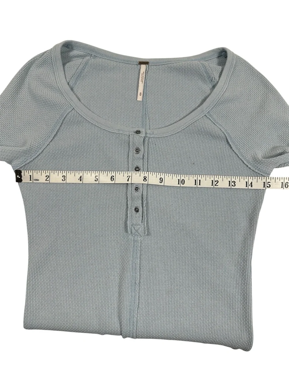 Y2K Free People Ski Lodge Cuff Thermal Henley Lake Blue Combo Size Medium Boho